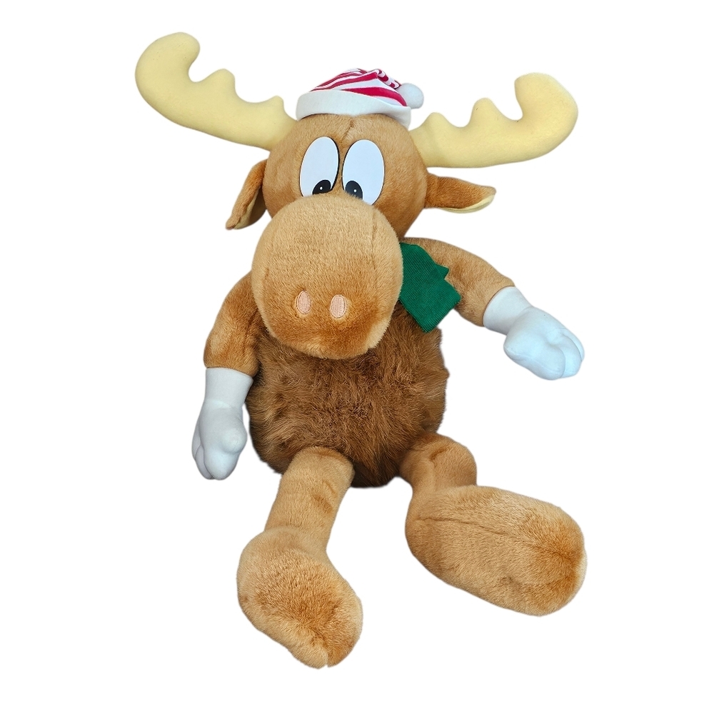 Vintage Bullwinkle Moose Christmas Plush Stuffed Animal, Holiday Hat Scarf 23"
